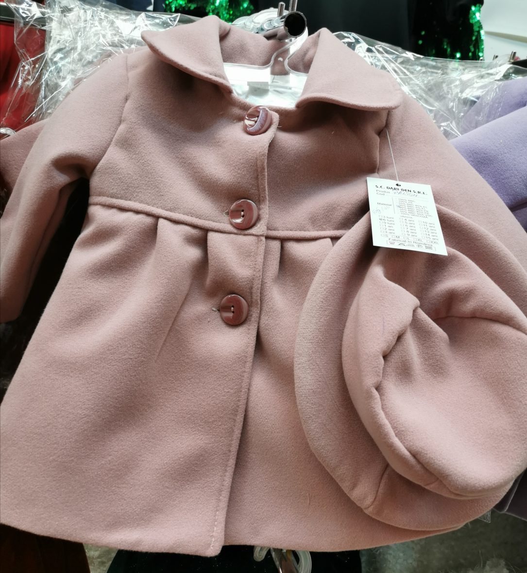 Palton Elegant Bebe Fetita Roz cu Palarie