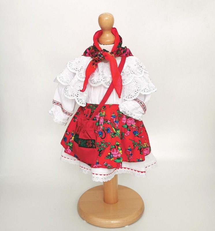 Costum traditional Botez Fete Rosu Alb