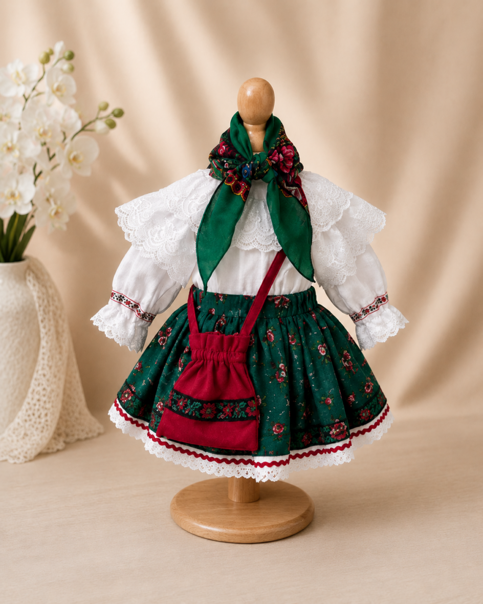Costum Traditional Maramures Botez Fete  Alb Verde