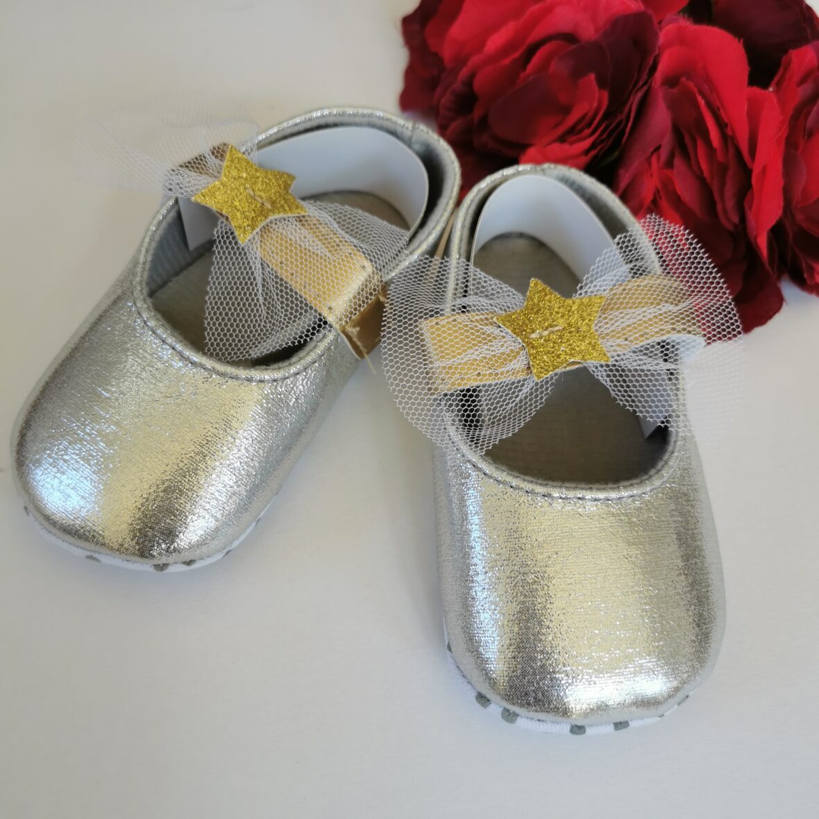 papucei bebe fetita argintii