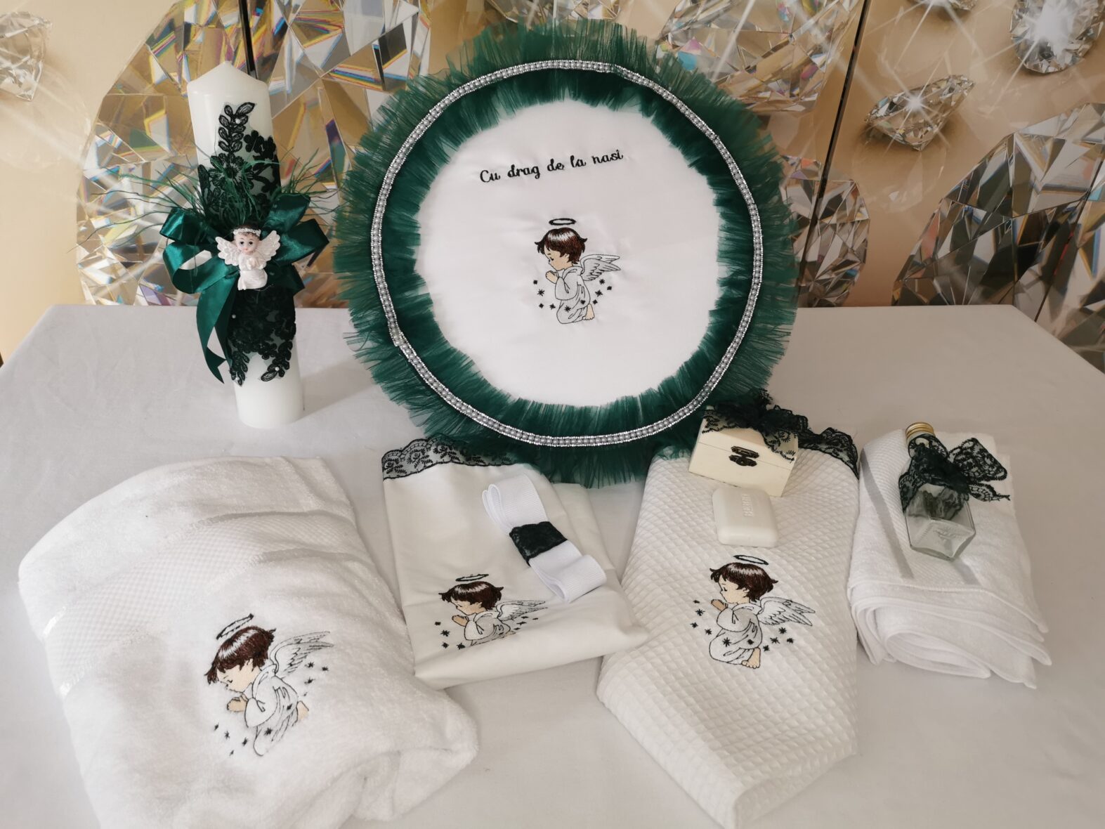 Trusou Botez Baieti Ingeras cu Lumanare Verde