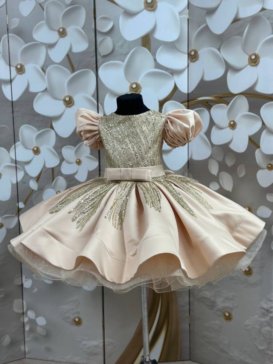 Rochita Fetita Barbie Scurta cu Sclipici Crem2