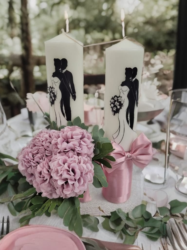 Lumanari de Cununie Nunta Elegante Roz