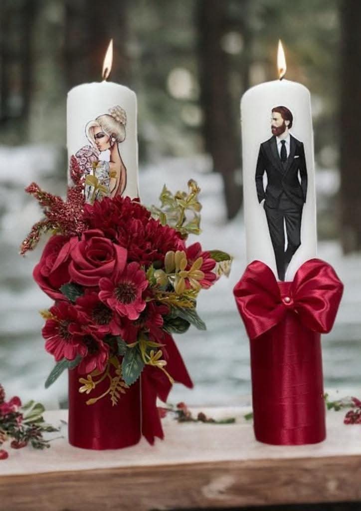 Lumanari de Cununie Elegante Visiniu