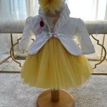 Rochița de Botez Fetițe cu Bolero și Turban Alb Galben