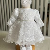 Rochiță de Botez Albă Fetita cu Broderie si Botosei