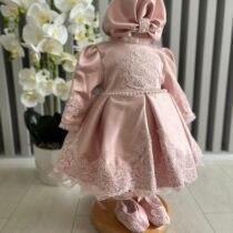 Rochiță de Botez Fetita cu Broderie si Botosei Roz