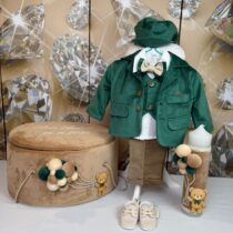 Trusou botez personalizat Urs cu baloane verde