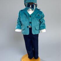 Costum Botez Băieți Bleumarin din Catifea Elegant 5 Piese