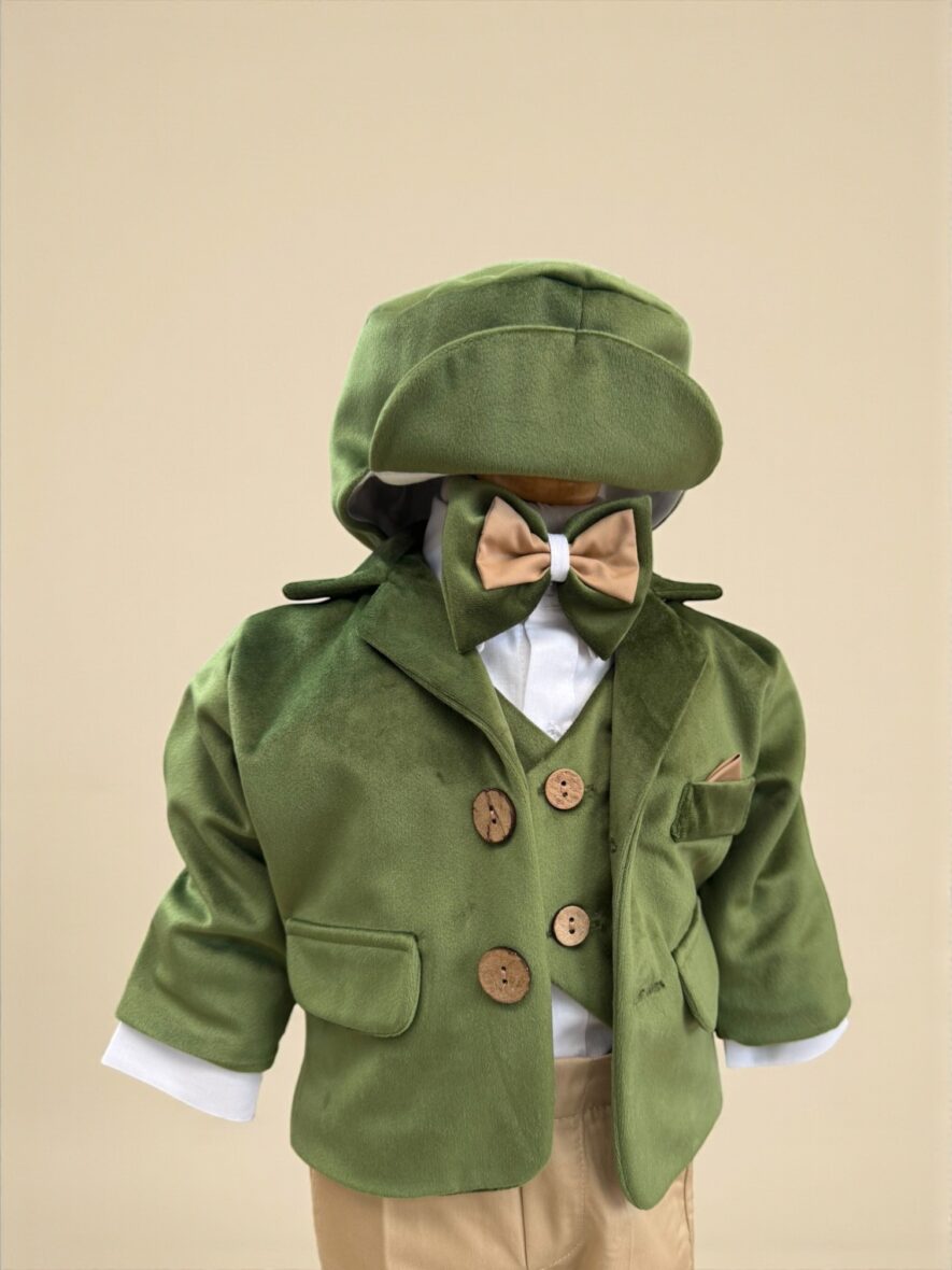 Costum botez baieti catifea verde2