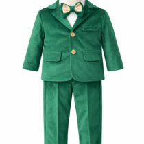 Costum botez băieți din catifea verde smarald 5 piese,
