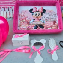 Set Tăviță Moț Catifea Minnie Mouse Buretat Roz Premium 6 Piese