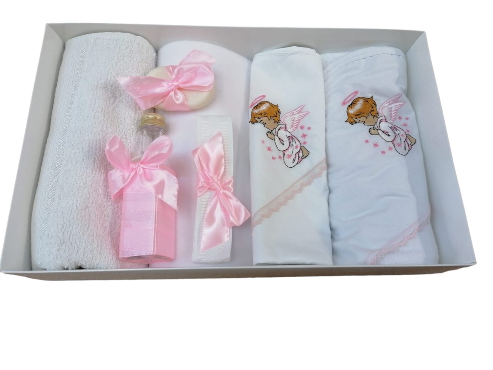 Trusou de Botez Personalizat Broderie 7 Piese Ingeas Roz