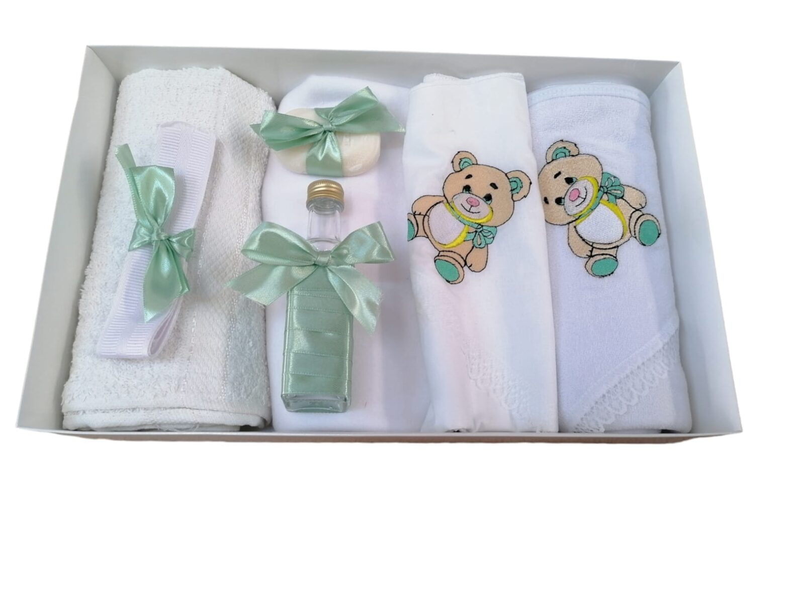 Trusou de Botez Personalizat Broderie 7 Piese Ursulet Verde Mint