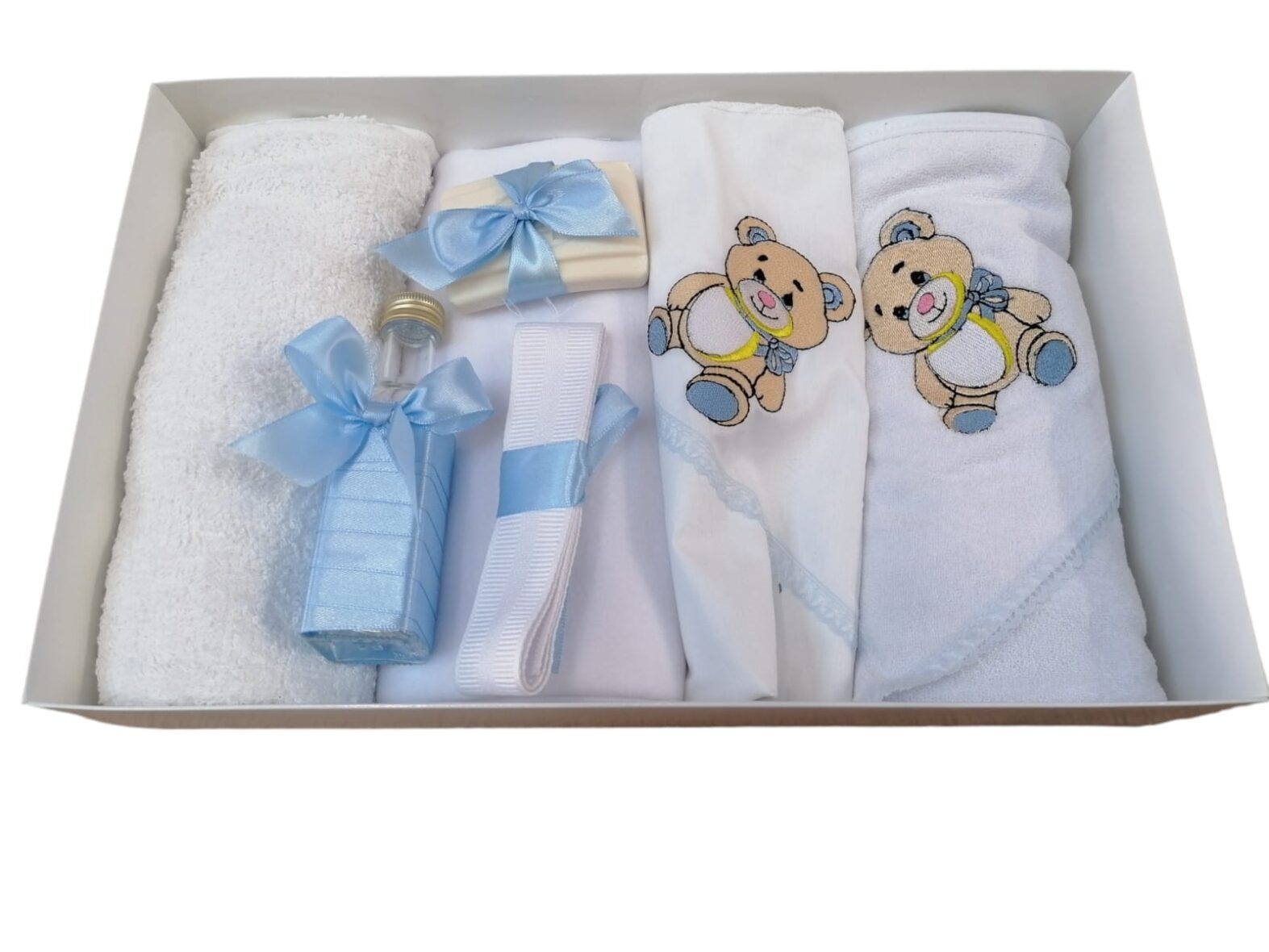 Trusou de Botez Personalizat Broderie 7 Piese Ursulet Bleu