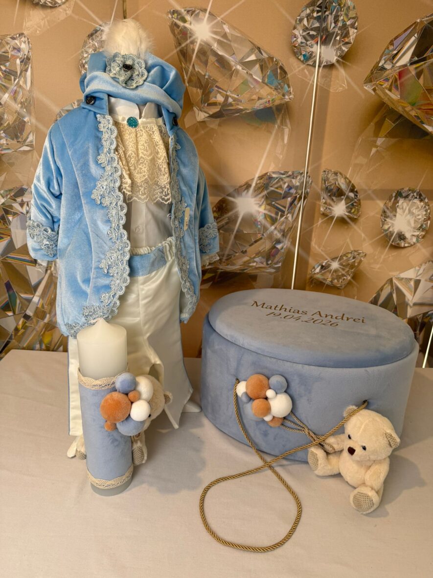 Set Complet Trusou Botez Ursulet cu Baloane Bleu