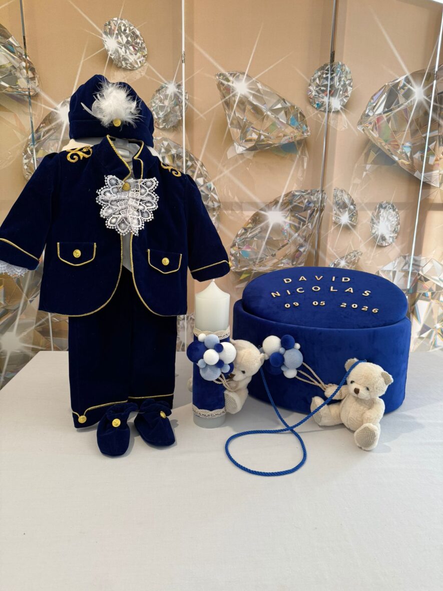 Set Complet Trusou Botez Ursulet cu Baloane Albastru