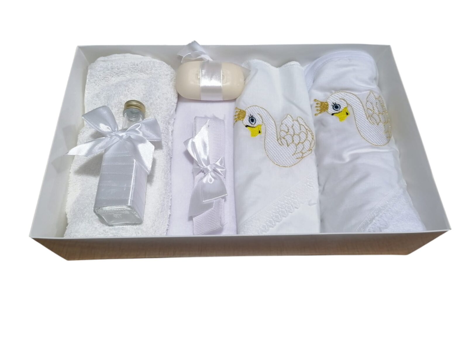 Trusou de Botez Personalizat Broderie 7 Lebada Alb