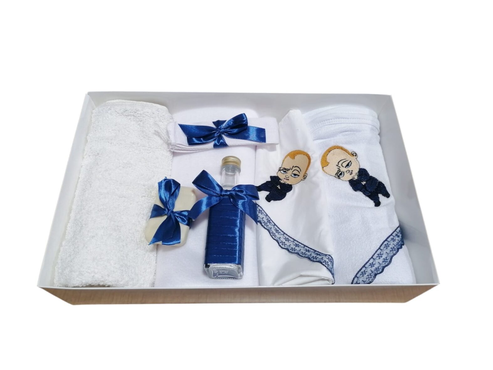 Trusou de Botez Personalizat Broderie 7 Piese Baby Boss Albastru