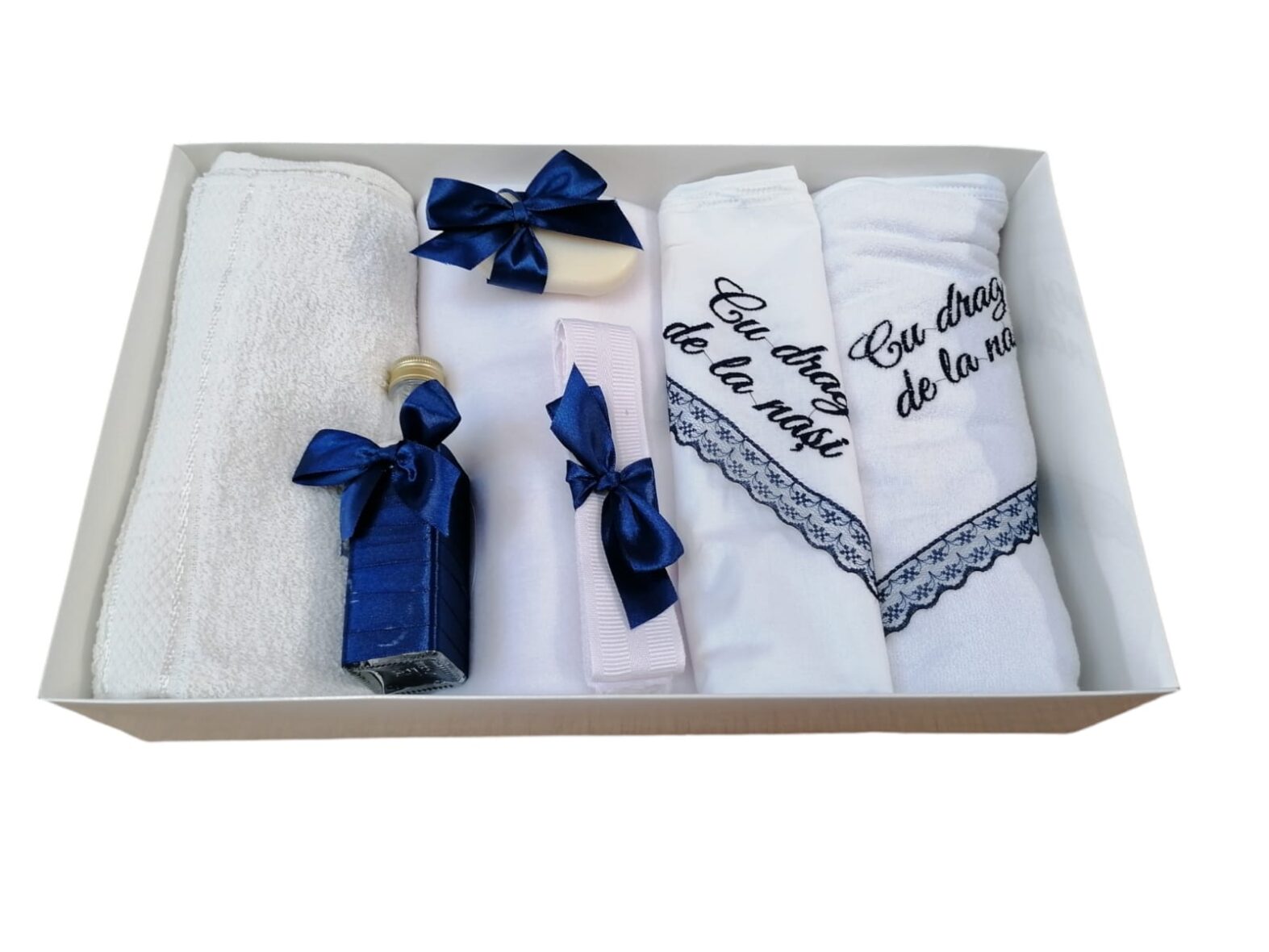 Trusou de Botez Personalizat Broderie 7 Piese Albastru