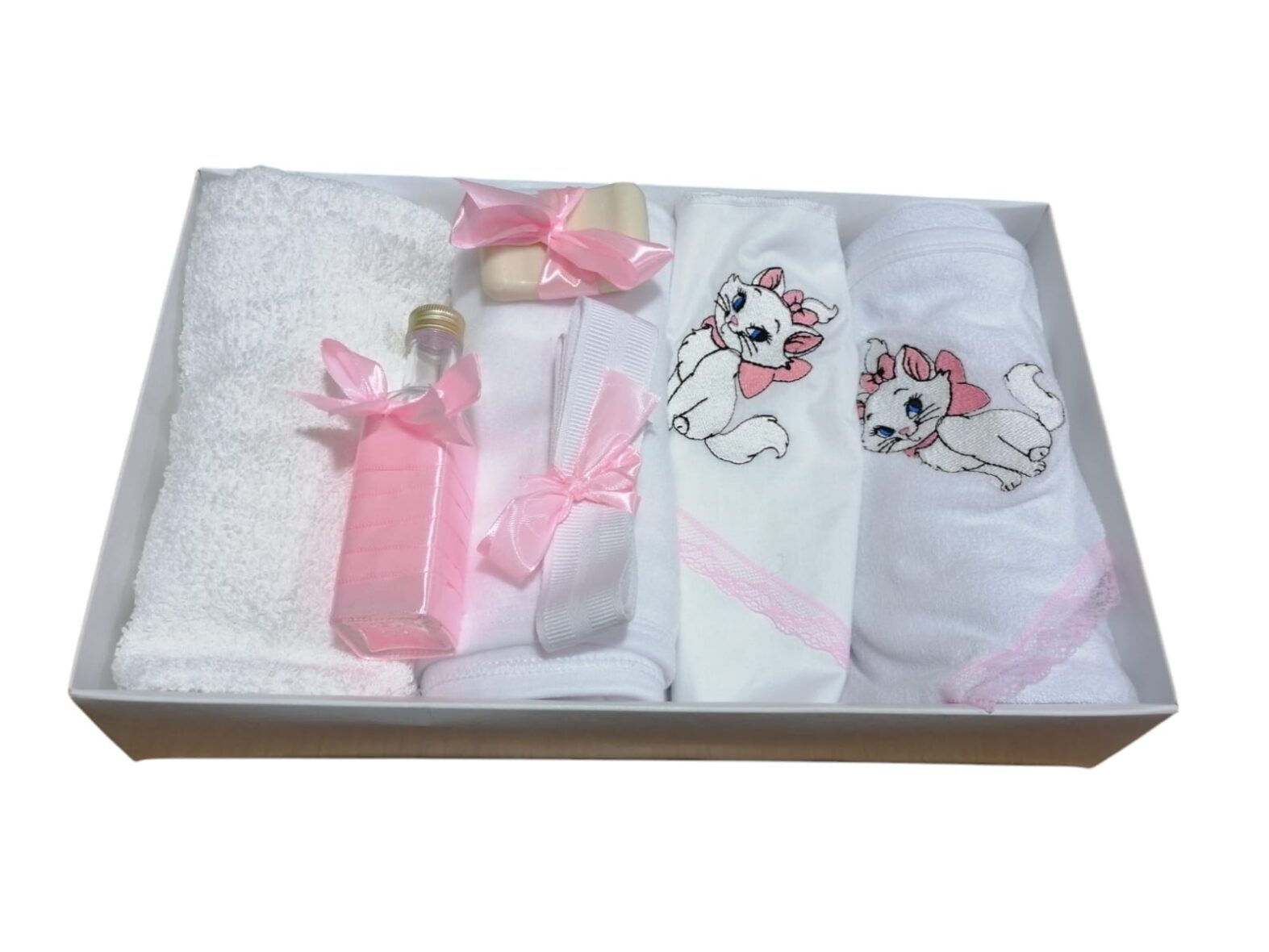 Trusou de Botez Personalizat Broderie 7 Piese Pisicuta Marie Roz