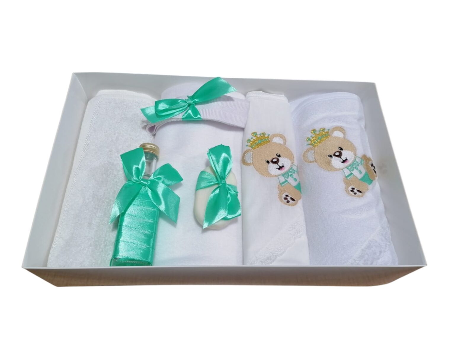 Trusou de Botez Personalizat Broderie 7 Piese Ursulet Verde Mint
