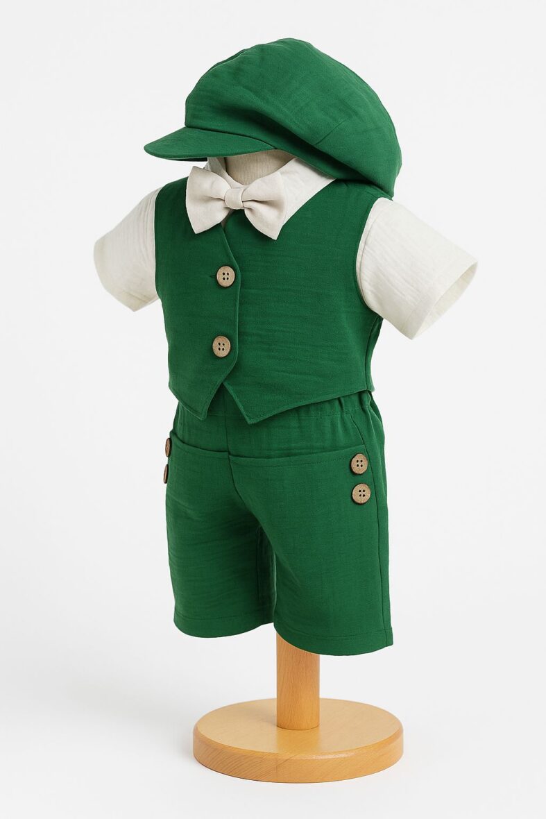 Costum Vară Botez Băieți Verde 5 Piese