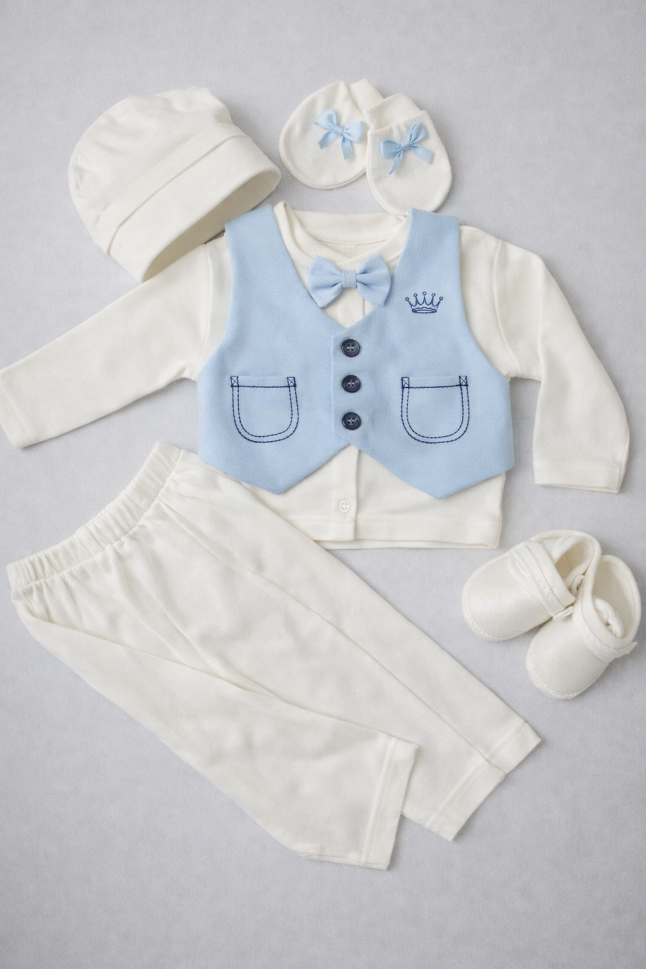 Set Costumas Baieti Nou Nascut 0-3 Luni Alb Bleu