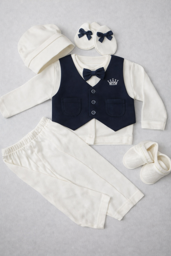 Set Costumas Baieti Nou Nascut 0-3 Luni Alb Albastru