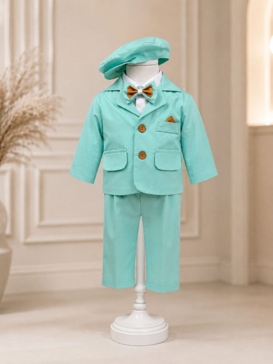 Costum Elegant Botez Baieti Turcoaz 5 Piese
