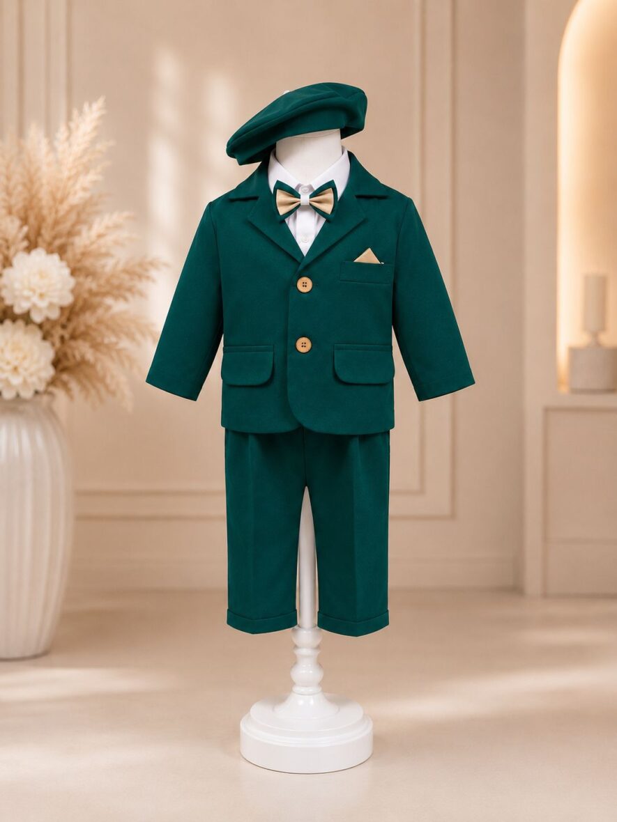 Costum Elegant Botez Baieti Verde 5 Piese