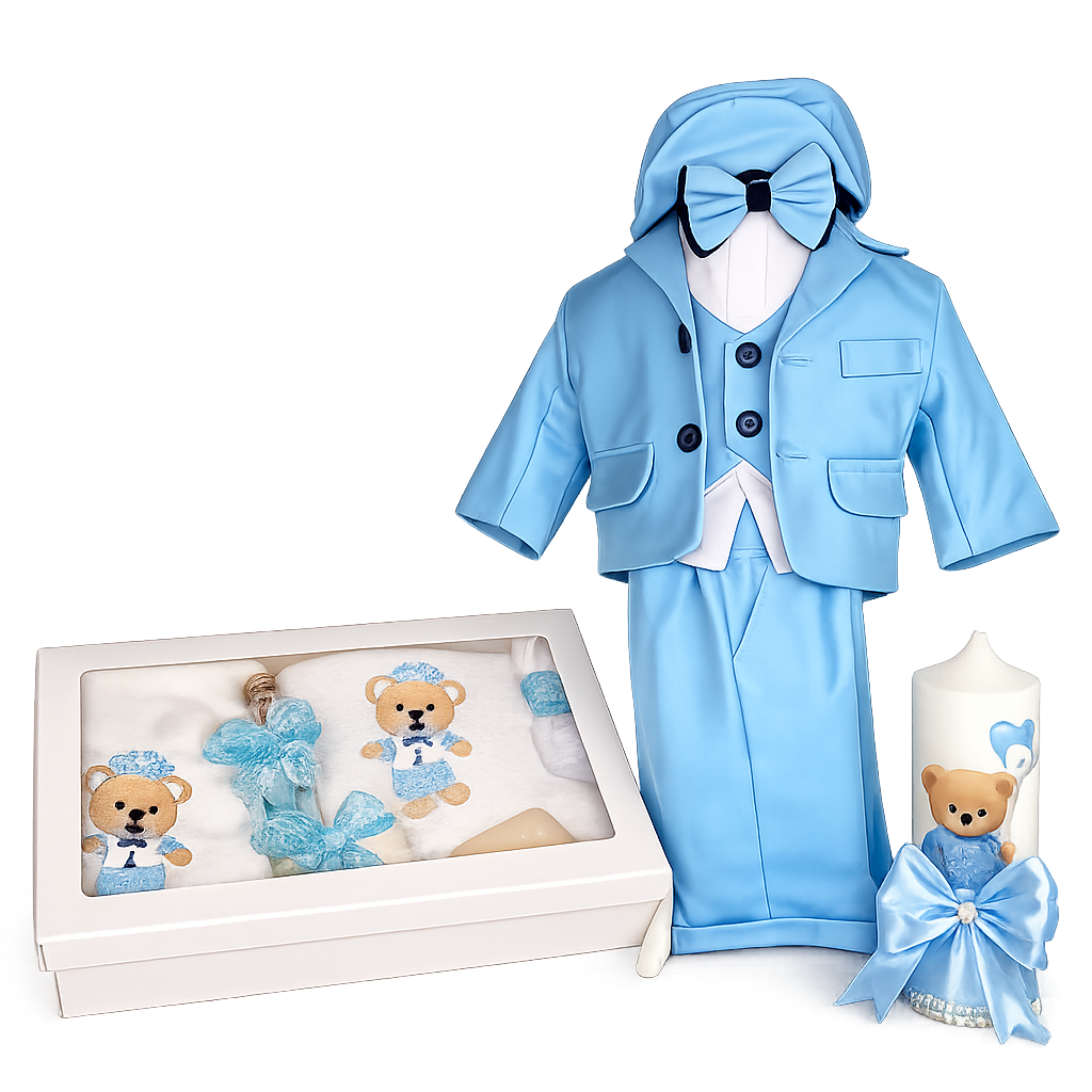 Trusou Botez Baieti Complet Cu Ursulet Bleu