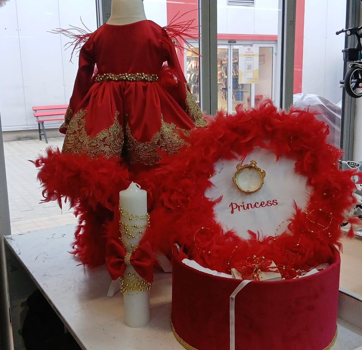 Trusou Botez Fete Personalizat Princess Deluxe Complet Rosu
