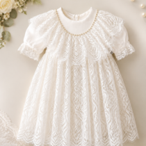 Rochie Alba Botez Ocazii Eleganta pentru Fete cu Dantela si Perle