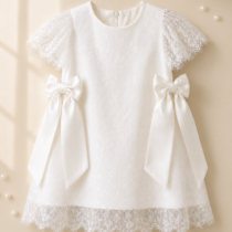Rochie Alba Botez sau Ocazii pentru Fete cu Funde si Dantela Chantilly