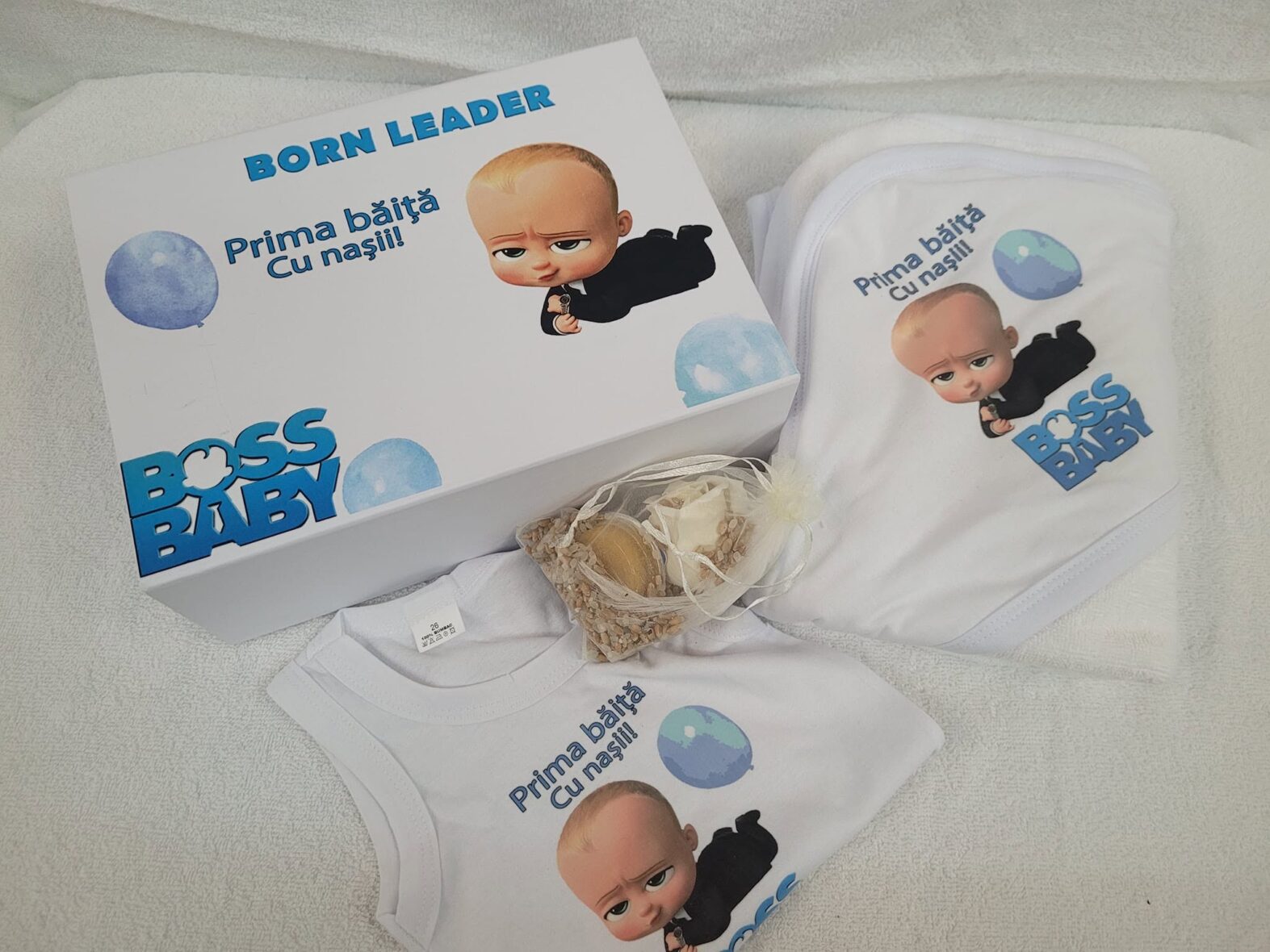 Cutie Prima Baita cu Nașii Baby Boss Albastru