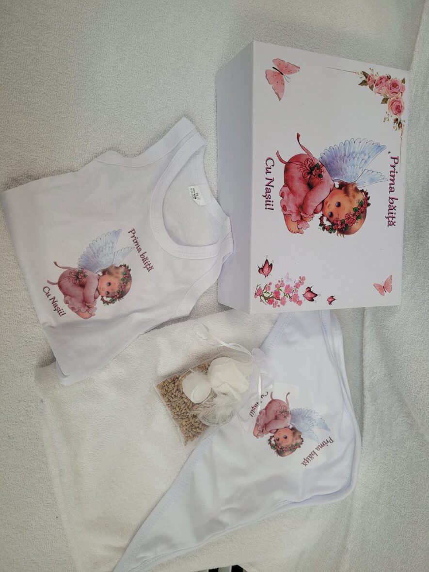 Cutie Prima Baita cu Nașii Ingeras Fetita Roz