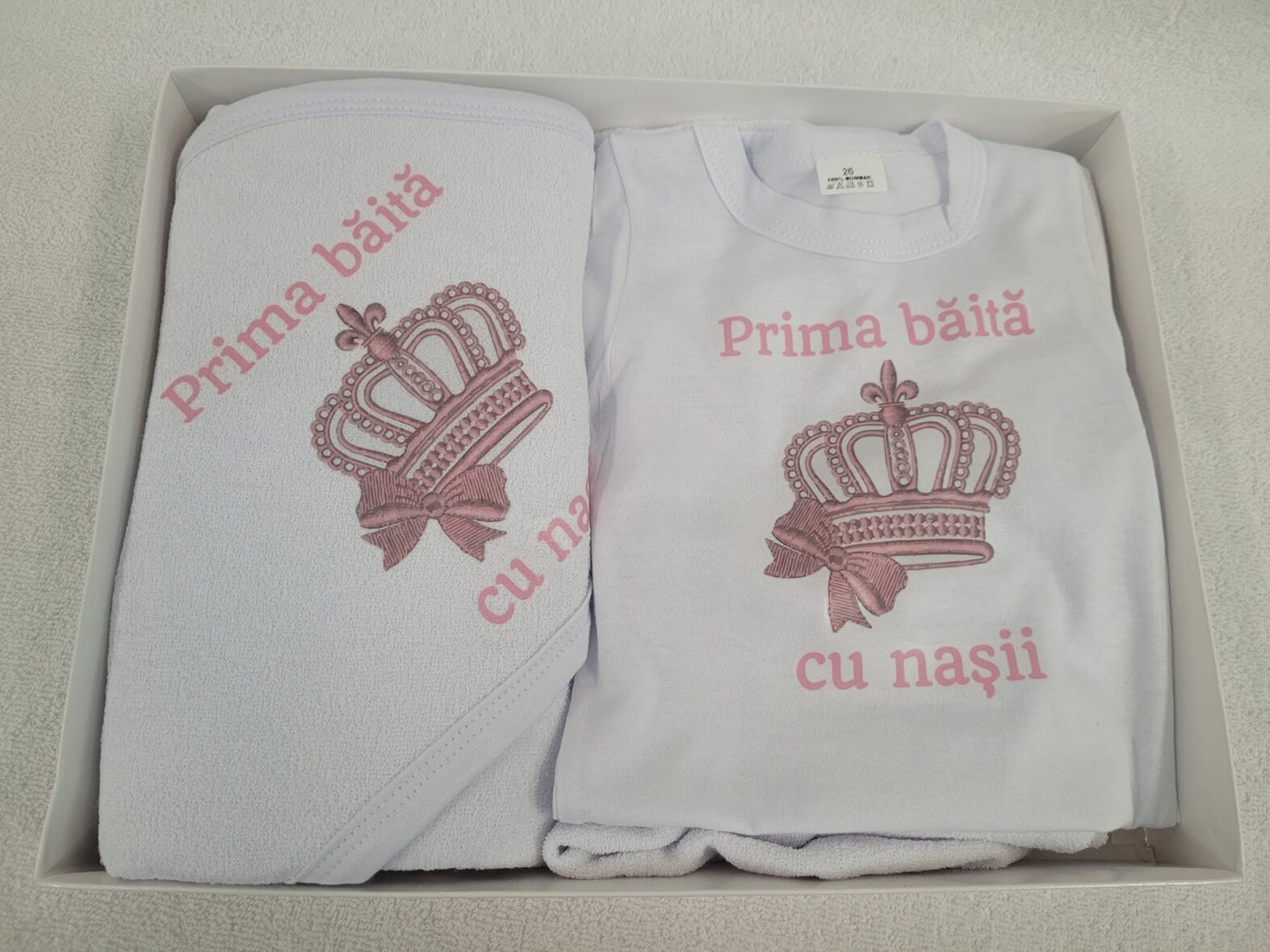 Cutie Prima Baita cu Nașii Coroana Fetita Roz
