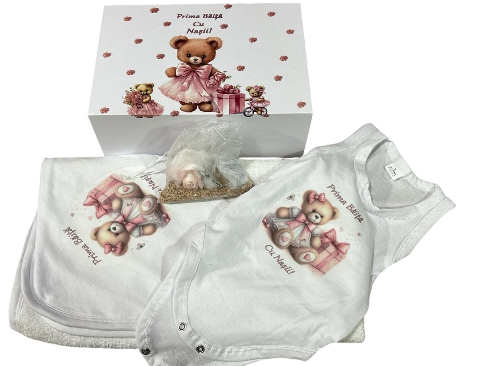 Cutie Prima Baita cu Nașii Ursulet Fetita Roz