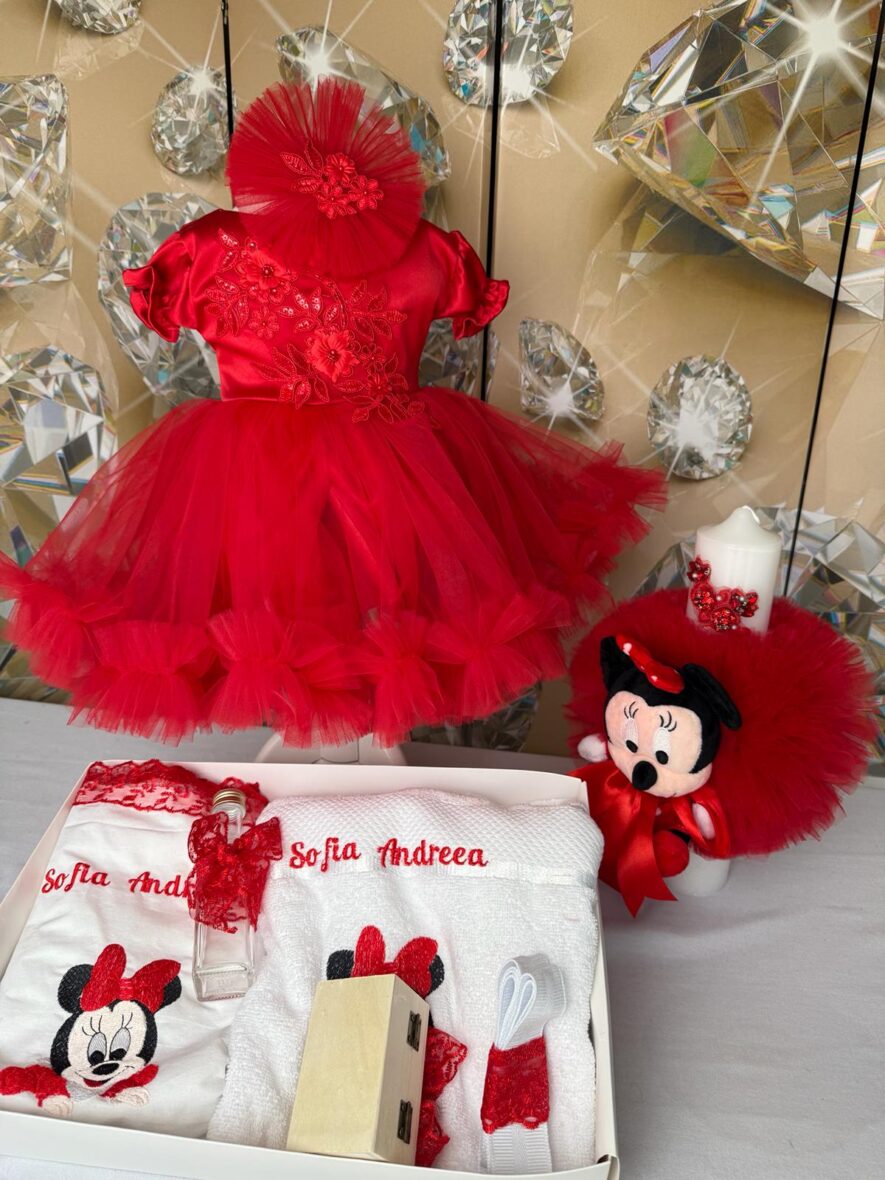 Trusou botez fetita minnie rosu