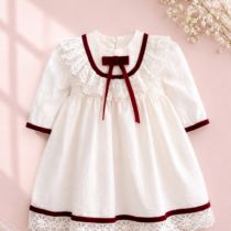 Rochie Eleganta Alba Botez Sau Ocazii pentru Fete cu Dantela si Catifea Bordo