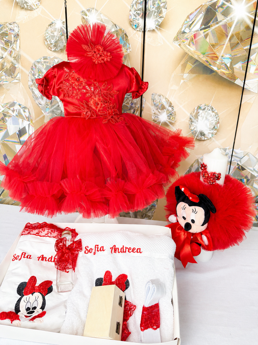 Trusou Botez Fete Complet Personalizat Minnie Rosu