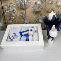 Trusou de Botez și Lumânare pentru Băieți Albastru Regal Personalizat