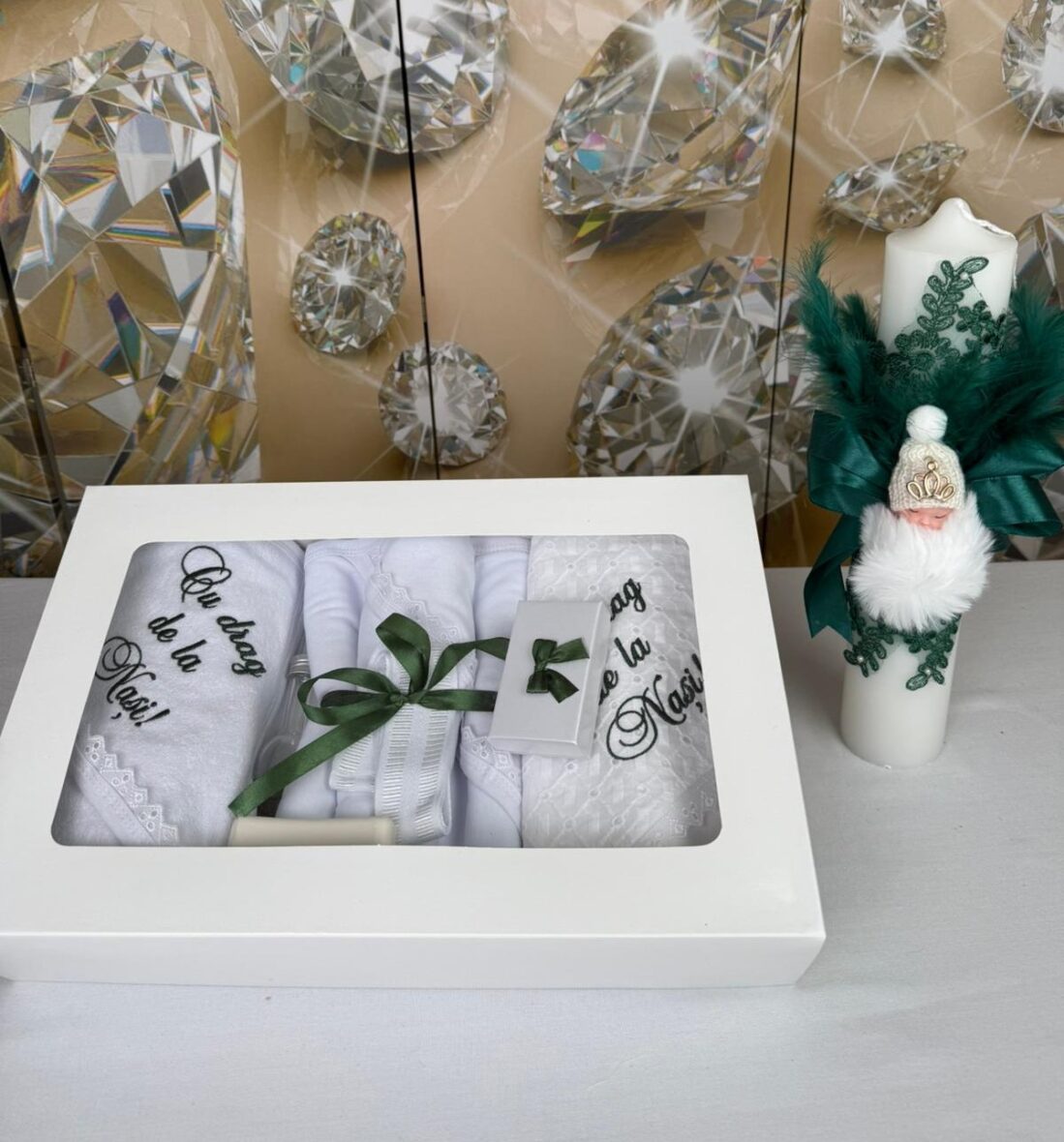 Trusou de Botez și Lumânare pentru Băieți Verde Personalizat
