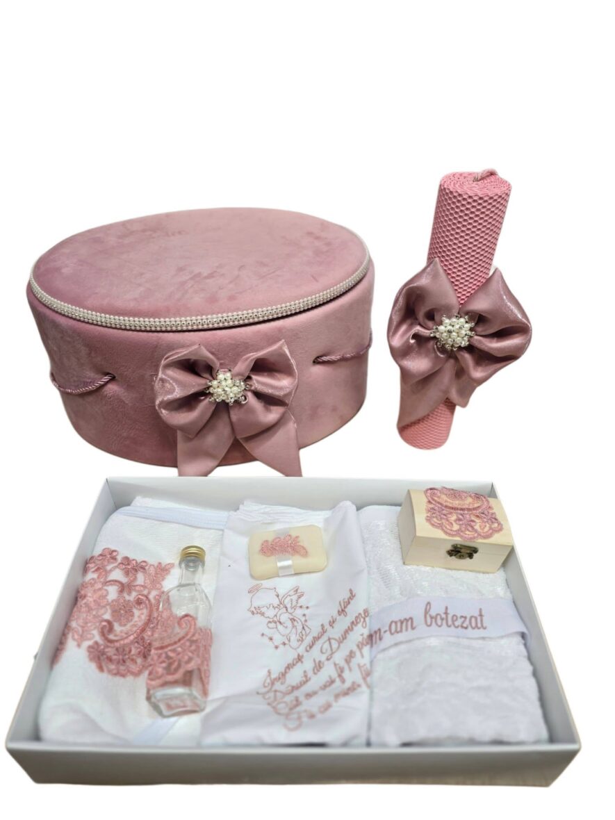 Trusou botez roz complet cu funde