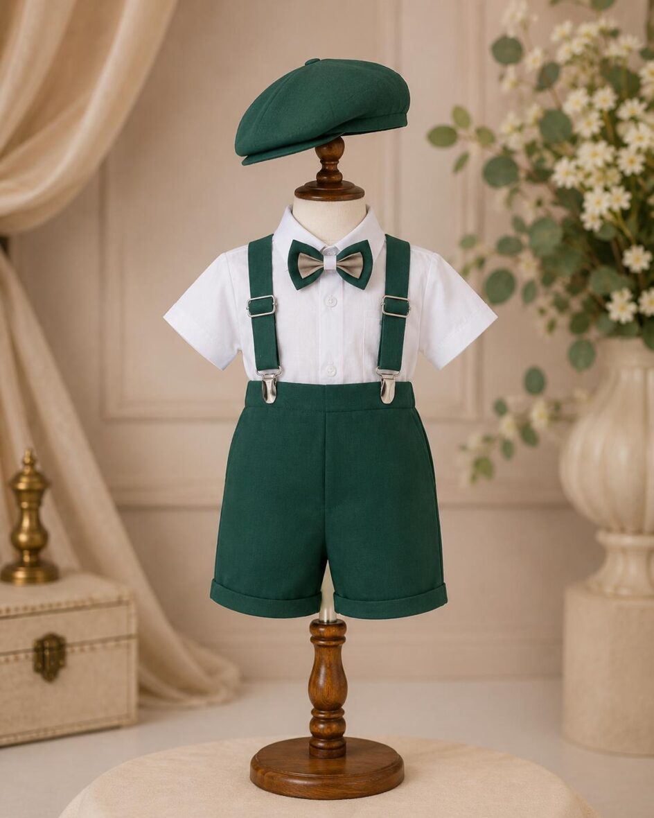 costum botez baieti verde