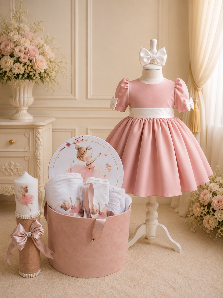 Trusou Botez Fetiță Balerină Roz Pudră Set Complet
