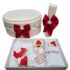 Set Botez Fetiță cu Rochiță Albă și Funde Roșii