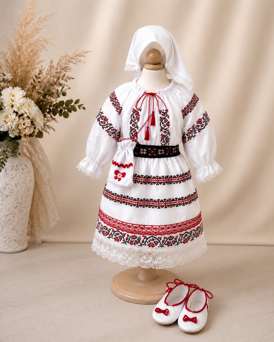 Costum Traditional Botez Fete Rosu