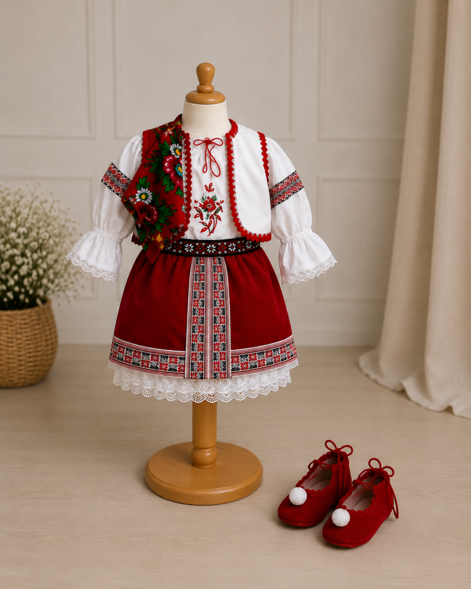 Costum Traditional Botez Fete Rosu